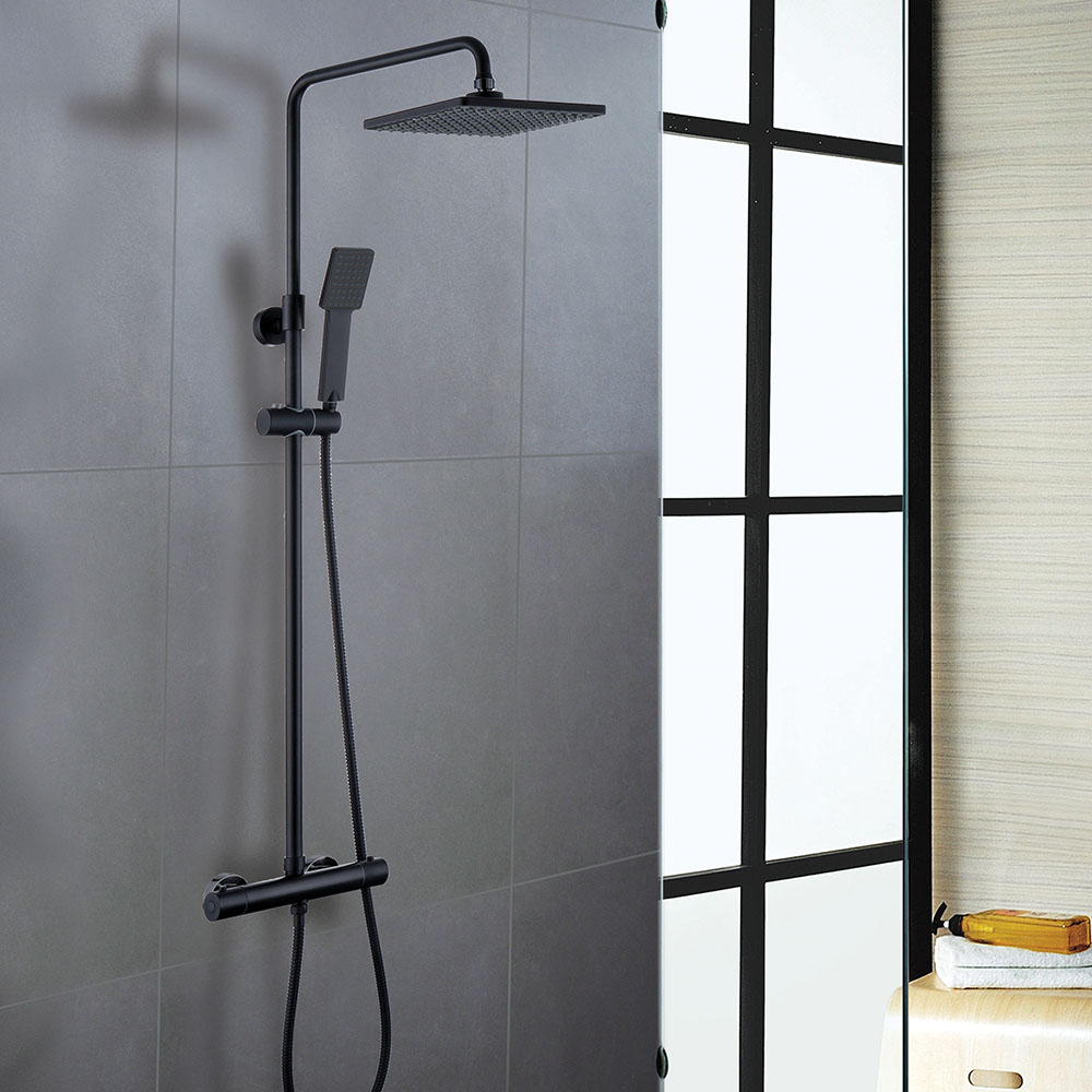 Columna De Ducha termostático cuadrada 83-120 cm acabado negro mate fabricado en latón